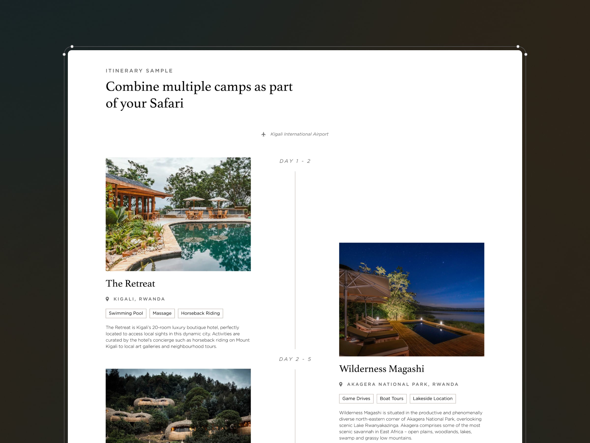 Mockup of itinerary from Wilderness website design.
